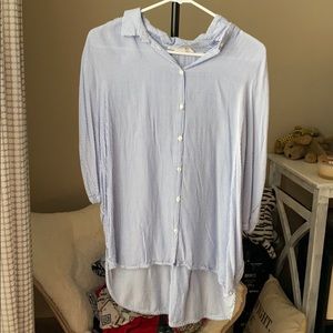 loose hanging Blue and White Shirt